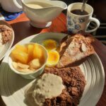 Chicken fried steak, gravy, and soft boiled eggs 

It’s my first day of a nice l…