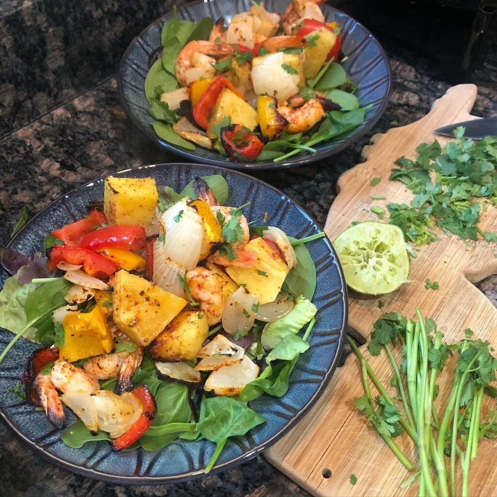 Chili lime shrimp and pineapple skewers for dinner tonight!   This admittedly st…