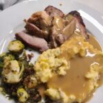 GG Roast, mashed potatoes, gravy, and Brussel sprouts 

Pork roast seasoned and …