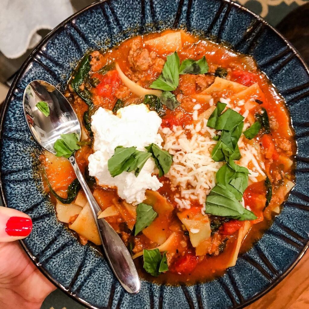 Gluten free lasagna soup from  

Spicy Italian sausage, a dollop of ricotta, and…