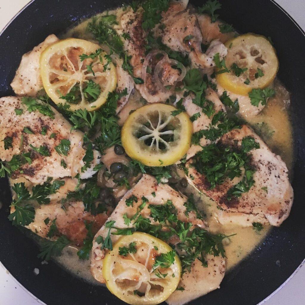Grilled chicken piccata. This stuff is so so flavorful. I’ll be serving it over …