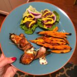 Healthy burger night for the win! Grilled bison “sliders,” baked sweet potato “f…