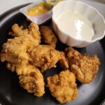 Homemade chicken nuggets 

Pretty simple, season some buttermilk and add cut up …