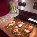 I’m baaaack, and I’ve got a yummy freestyle dish for ya’ll. Pesto-stuffed, bacon…