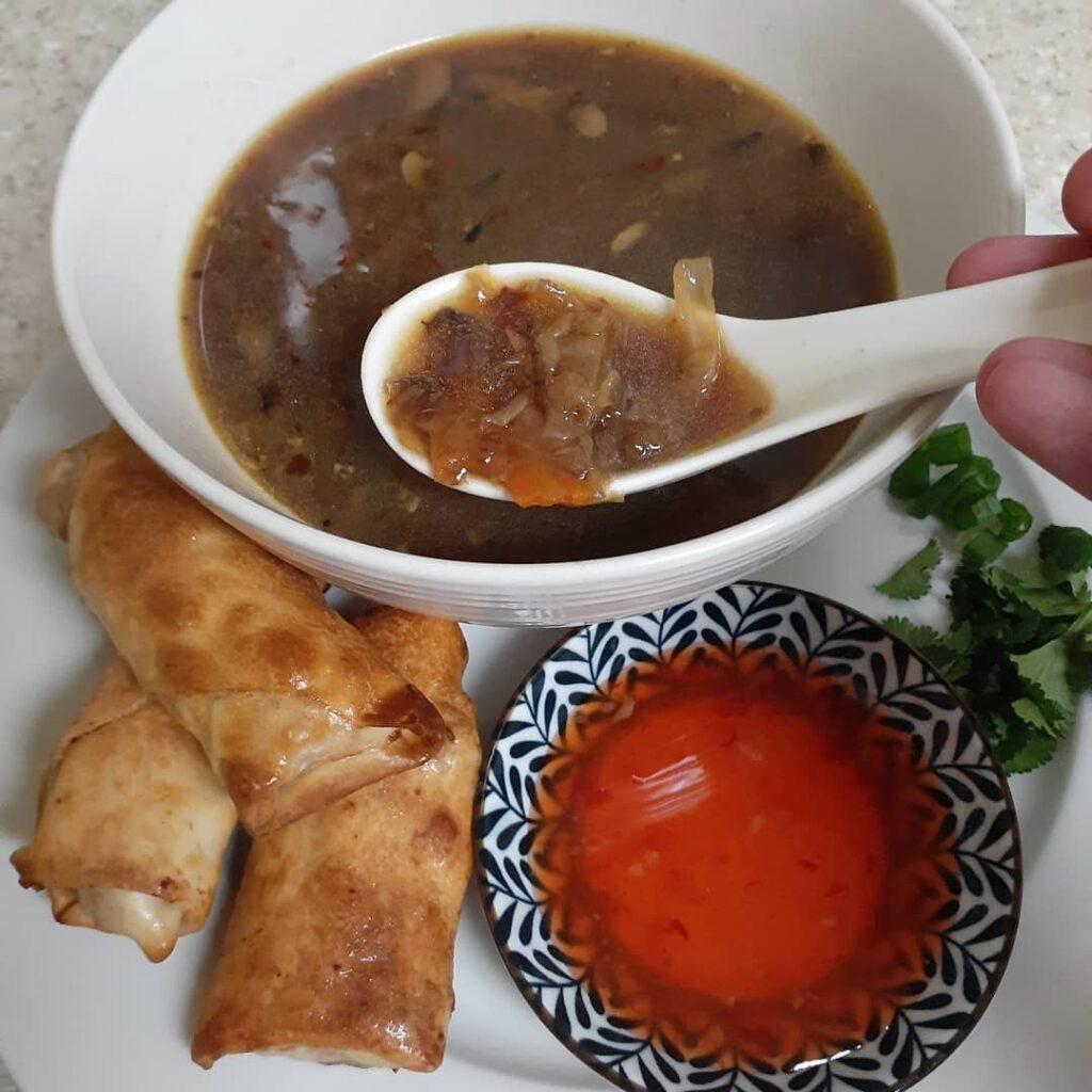 Instant pot Hot and sour vegetable soup with air fryer egg rolls

Such a simple …