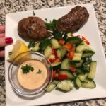 Lamb kofte with cucumber salad and lemon tahini sauce. So. much. FLAVOR! And who…