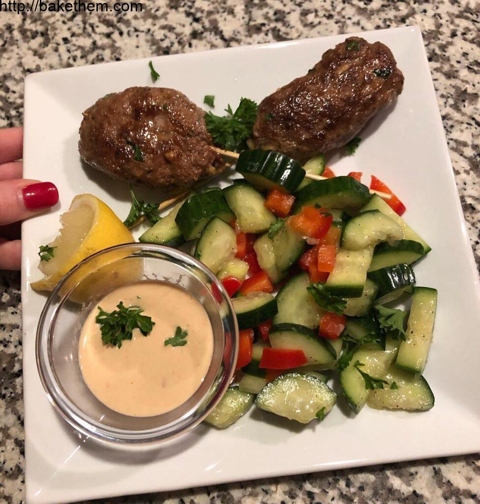 Lamb kofte with cucumber salad and lemon tahini sauce. So. much. FLAVOR! And who…