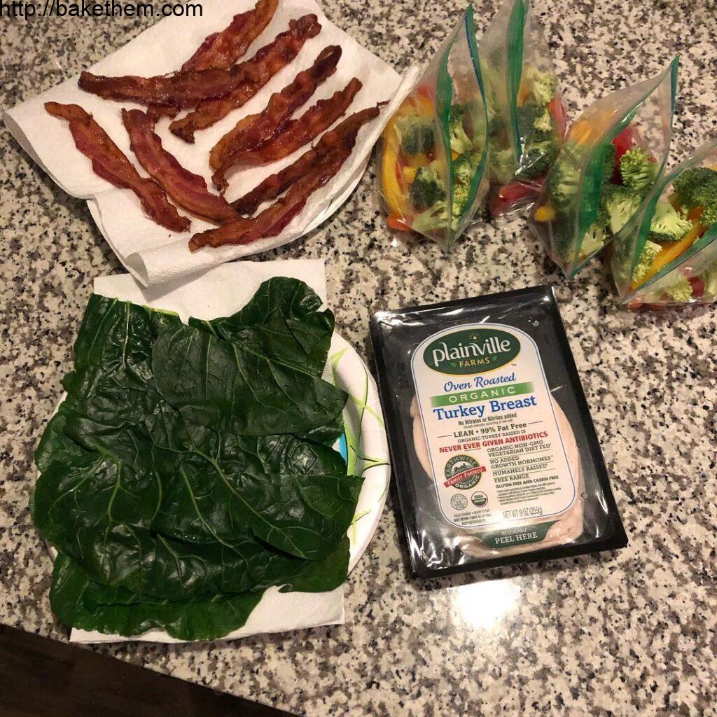 Lunches prepped for the week in 15 minutes flat! Featuring turkey bacon collard …