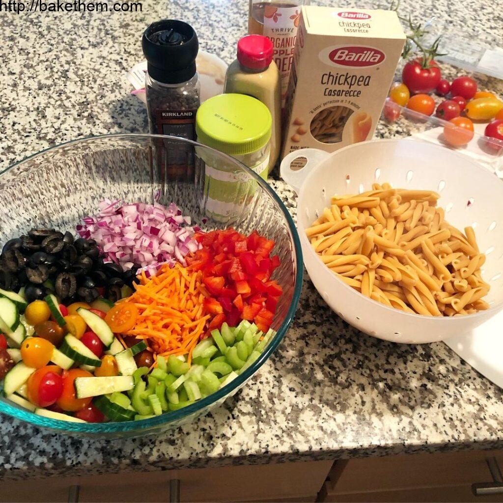 Made a veggie-packed pasta salad with  chickpea casarecce yesterday. This is eas…
