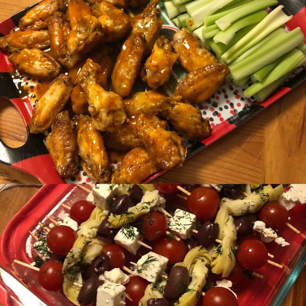 My contributions to the Super Bowl snack spread! Air fried wings tossed in  medi…