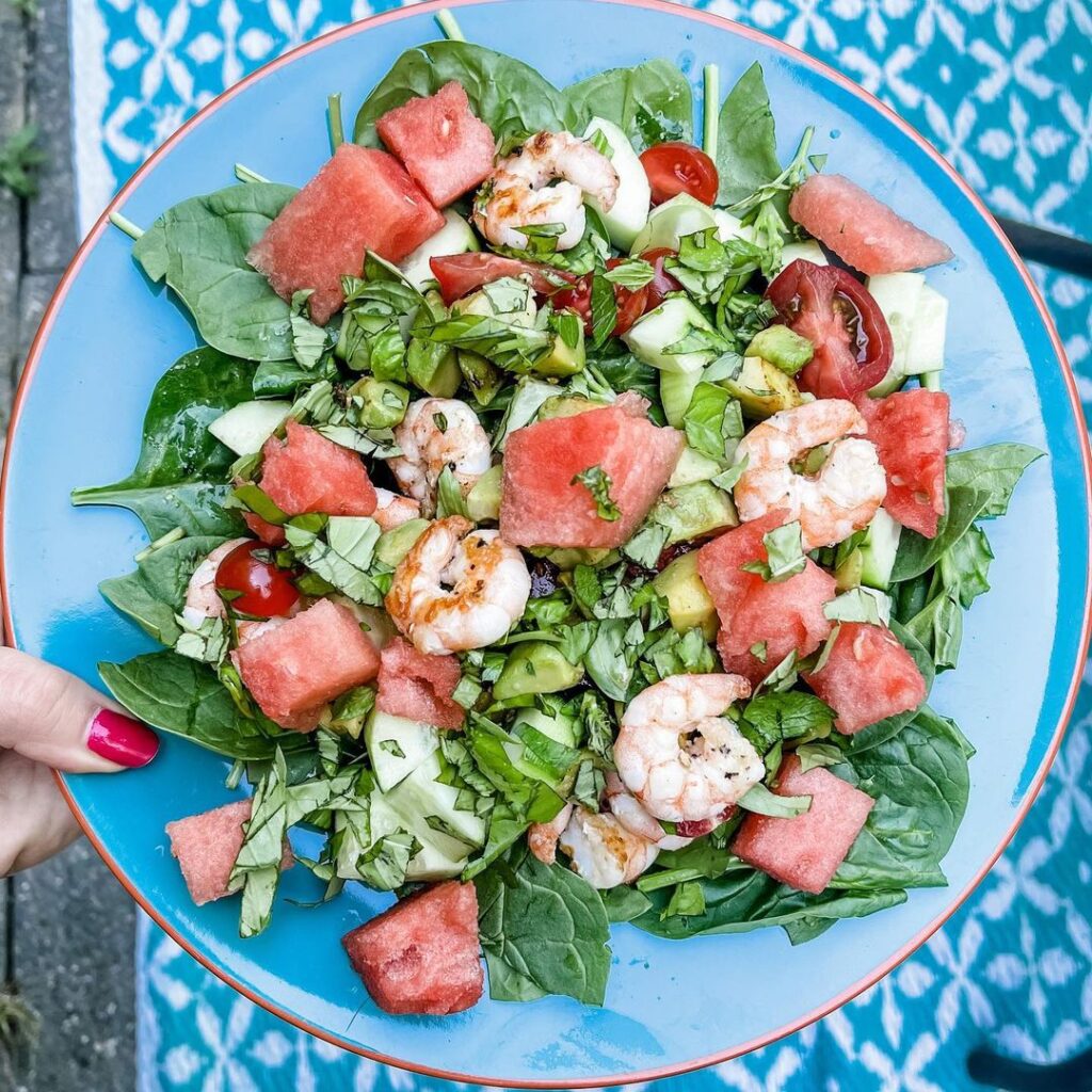 Name a summer salad that’s more than this one. I’ll wait…

Spinach, grilled shri…