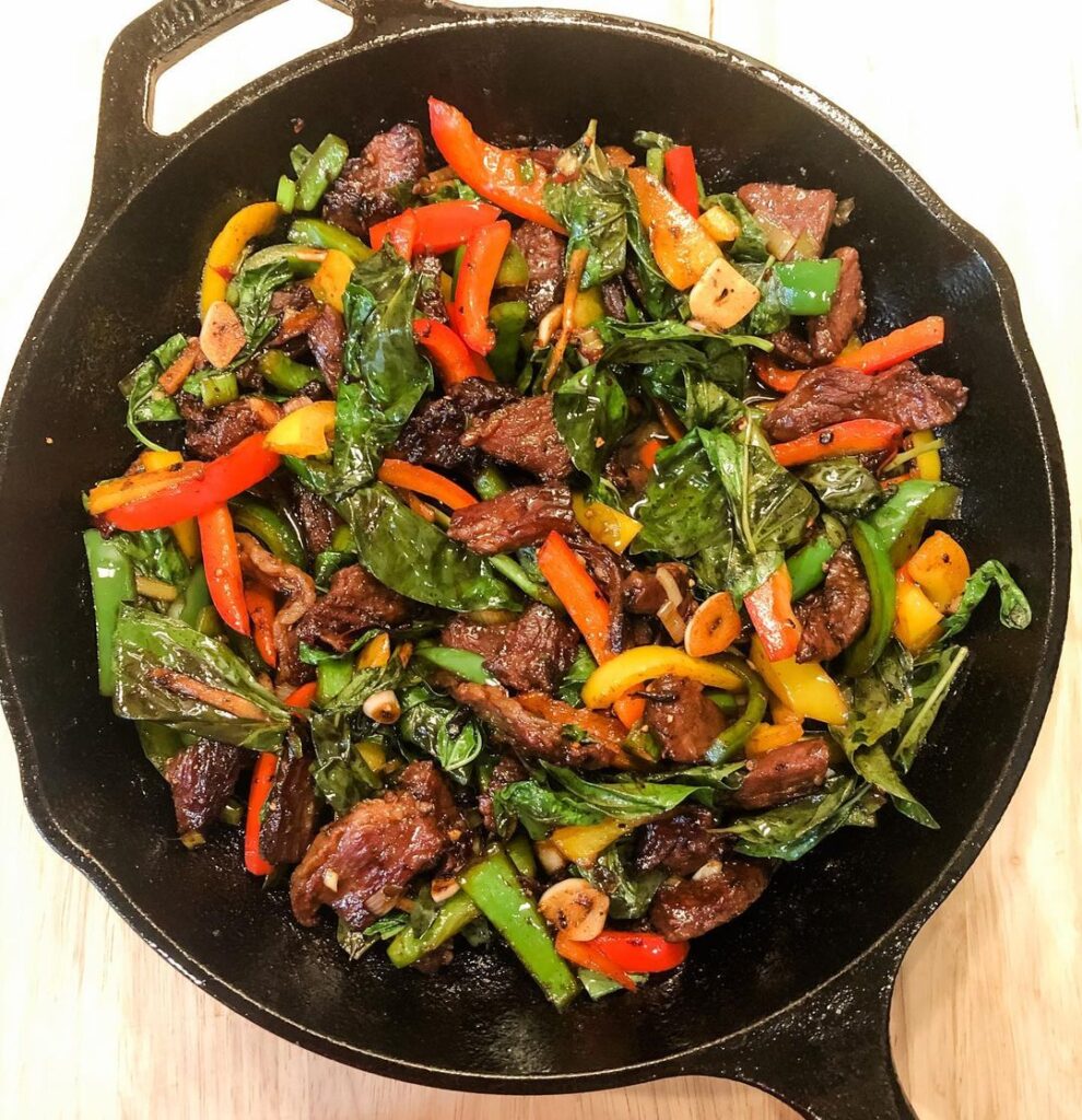 Pad Kaprow (Thai basil beef) from  It’s as gorgeous as it is delicious.

I serve…