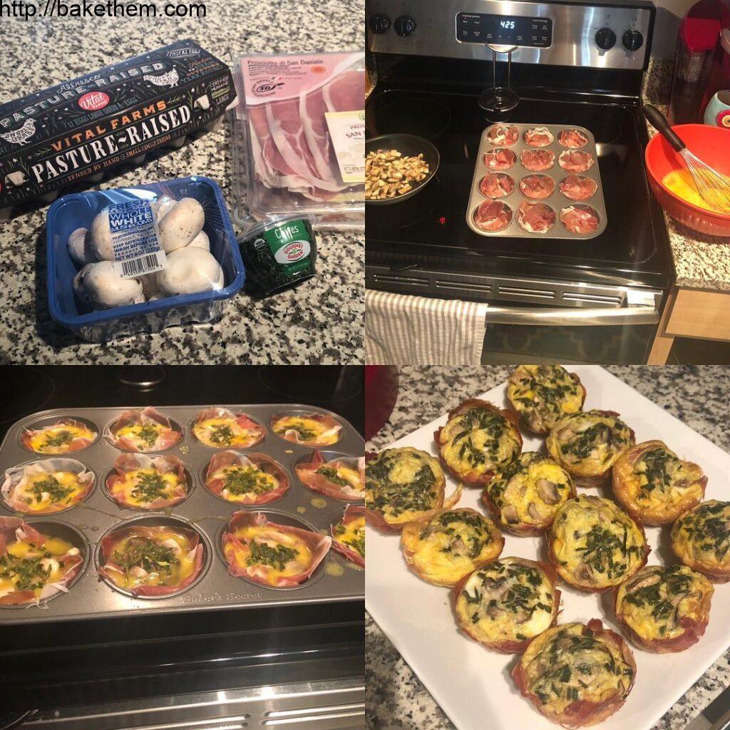 Prosciutto, mushroom and chive omelette cups. Breakfasts prepped for the week in…