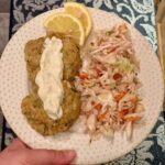Salmon Cakes with Lemon Aioli and Cole Slaw Salad, such a great light meal for t…