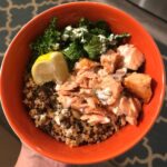Seared salmon, kale, and quinoa bowls with a paleo citrus dressing. I cannot tak…
