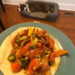 Shrimp and chicken fajitas with all the veggies sautéed in  vegan butter and sea…