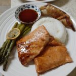 Sous vide salmon and air fried asparagus 

Salmon cooked from frozen. Placed in …