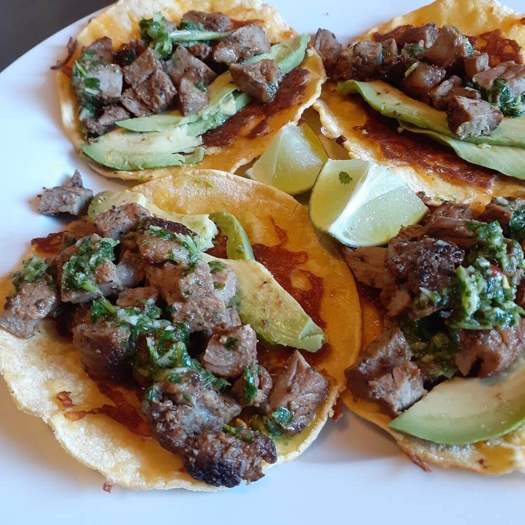 Tacos with chimichurri 

The tortillas are those low calorie 25 cal/tortilla one…