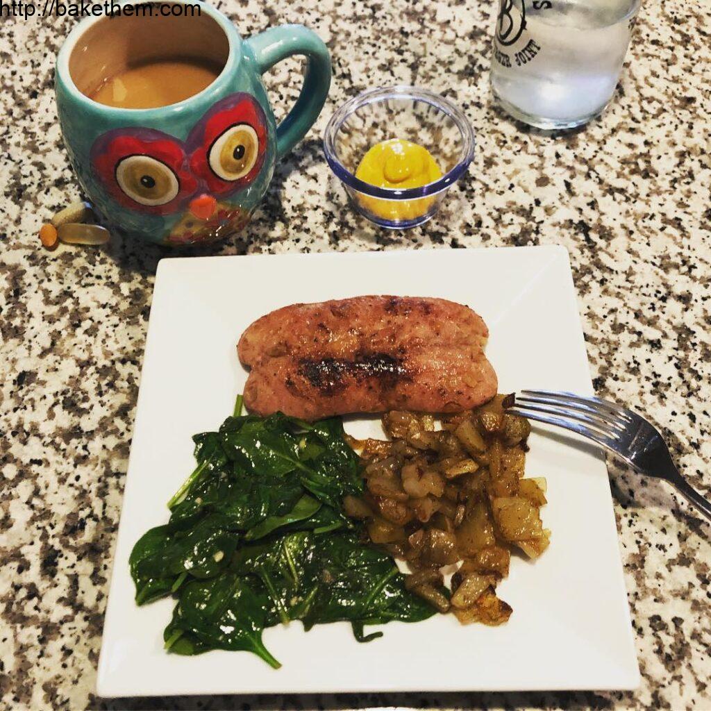 Taking a little break from eggs this morning with  chicken and apple sausage, le…