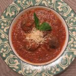 Tomato basil bisque with meatballs. I tweaked this delicious recipe from  by pan…