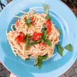 Tomato basil shrimp scampi with  hearts of palm linguine was a knockout dinner! …