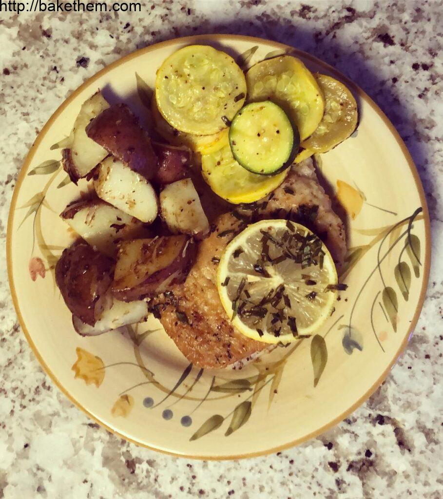 Tonight’s Plate: Lemon Garlic Pork Chops with roasted red potatoes and zucchini …