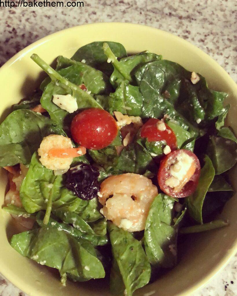 Tonight’s Plate: Spinach Salad topped with pan seared shrimp paired with Keto Ch…