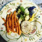 Tonight’s Plate: Tuna burger, tri-colored cauliflower, and sweet potato fries…
