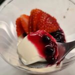 Vanilla panna cotta with a mixed berry syrup and sliced strawberries 

We’re hav…