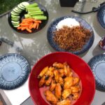 We had a family-style, backyard dinner of spiralized oven-baked curly fries (sea…